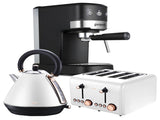 Pronti Breakfast Set with Rose Gold Kettle & Toaster with 1.25L Espresso Machine - White KT-TS-850D-WH