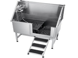 Stainless Steel Dog Washing Station, 127 cm Pet Grooming Tub w/ Stairs, PE Water Filter Board, V952-BXGCWYG50CSLNZPKYV0