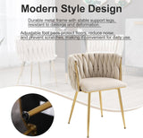 SERENIT Ivory Modern Hand Weaving Dining Chairs,Velvet Upholstered Side Chairs with Gold Legs, Chic V255-GP1800-DC-IVORY