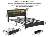 Artiss Queen Bed Frame with Storage Drawers & Headboard, 2 Drawer, USB, LED BFRAME-J-KINSLEY-Q-GY-AB