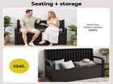 Gardeon Outdoor Storage Box Bench 254L Resin Armset Backrest Lockable Black ODF-OSB-ARM-PP-BK