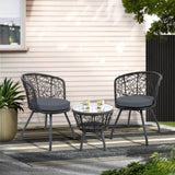 Gardeon 3PC Bistro Set Outdoor Furniture Rattan Table Chairs Patio Garden Cushion Black ODF-BISTRO-ROUND-BK