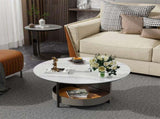 Xl Chic Sintered Stone Top Coffee Center Table Saddle Leather Shelf Accent Table V767-CJ-X124-A-B