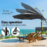 Instahut Outdoor Umbrella 3M Cantilever Beach LED Base Garden Sun Patio Charcoal UMB-BAN-LED-50N-CO