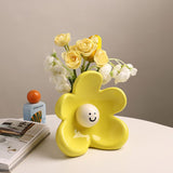 Cute Smiley Flower Ceramic Vase - Glossy Floral Shaped Decorative Vase, Modern V888-ELOSUNG57131-2