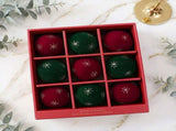 Christmas Ball Ornaments 9 Pcs Red Green Velvet Flocked Xmas Tree Decorations With Gold Snowflake, V1366-AZ2-W-13189