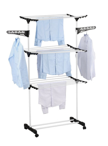 CARLA HOME Folding 3 Tier Clothes Laundry Drying Rack with Stainless Steel Tubes for Indoor & V178-36074