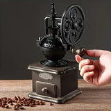 Vintage Solid Wood Manual Coffee Grinder Cast Iron Carved, Adjustable Grind, Pull-Out Drawer, No V1385-SYKFJ-WD-001
