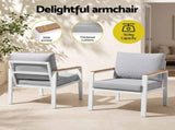 Gardeon 4-Piece Outdoor Sofa Set Aluminum Frame table and Chairs White ALU-SOFA-PLW-4PCS-WH-ABC