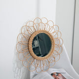 40cm Hanging Mirror Rattan Sunflower Circular Wall Mirror Decor Boho Wicker Dressing Makeup Mirrors V1294-YM0717-10123628