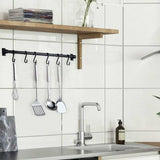 Kitchen Utensil Wall Bar Black, Kitchen Shelf Bar with 6 Removable Hooks Wall Mount Shelf Door Rack V1237-MS-626-019