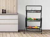 Levede 3 Tier Kitchen Trolley Cart Swivel Black Colour KT0200-BK