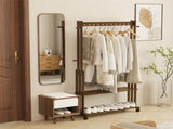 Walnut Wood Rolling Clothing Garment Rack Open Wardrobe Entryway Bedroom Shop V767-JJ-ZY791
