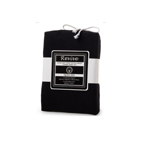 Revive 100% Cotton Jersey Combo Set Black Queen V442-ATX-FITTEDSS-COTTONJERSEY-BLACK-QS