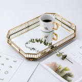 SOGA 35cm Gold Rectangle Ornate Mirror Glass Metal Tray Vanity Makeup Perfume Jewelry Organiser with PLATEHJ1185