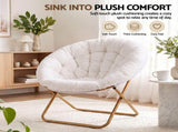Artiss Cozy Saucer Chair Soft Faux Fur Folding Accent Chair for Bedroom White XFBS-AR-SAU-WH