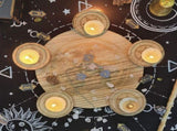 Candlestick Altar Candle Holder with Pentacle Altar Plate Table Tray, Wooden Disc Candle Holder for V1369-AZ3-W-22418