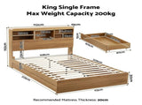 Artiss King Single Bed Frame with Storage, 4 Drawers, USB and Night Light Natural WBED-F-TAMBUR-KS-WOOD-ABC