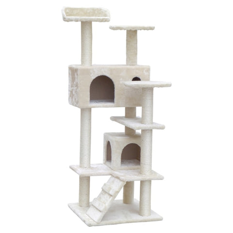 i.Pet Cat Tree 134cm Tower Scratching Post Scratcher Wood Condo House Bed Beige PET-CAT-801F-BE