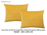 Bianca Elegance Pair of Vivid Coordinates Velvet Gold European Pillowcases 65 x 65 cm V442-BCA-PILLOWC-VIVIDCOOR-GOLD-EU