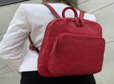 Pierre Cardin Womens Woven Soft Leather Backpack Bag Travel Designer - Red V563-PC-3282-RED