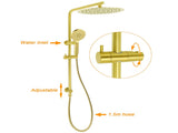 WELS Brushed Gold 2in1 Shower Large Round 12" Rain Head Handheld Silde Wall Rail Arm Twin Taps V1233-S4902ABGHR002M4CGKSR112GCPF0282AG