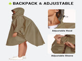 Black Stylish Waterproof Raincoat Poncho - Long, Packable for Outdoor Travel & Hiking V888-ELOSUNG26492