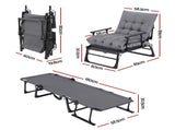 Gardeon 3-in-1 Sun Lounger Folding Camping Chair Adjustable Recliner Patio Furniture for Office Nap, FF-LOUNGE-CHAIR-BK