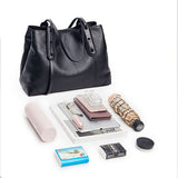 Top-Grain Leather Contrast Tote Large Capacity Commuter Shoulder & Handbag, Fabric Lining. V1232-ZPDJB-003