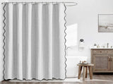 Waterproof Shower Curtain Thick Boho Wavy Edge With Rustproof Hooks - Silver V1263-JX-8071-2