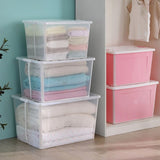 4x 82 Litre Modular Clear Foldable Storage Box with Lid Plastic Tub Collapsible V563-75201-4X