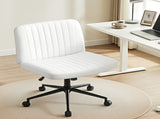 Artiss Criss Cross Chair with Wheels Wide Cross Legged Office Desk Vanity Chair PU Leather, Armless OCHAIR-L-2016-WH