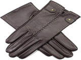 Dents Womens Audrey Leather Gloves with Fleece Lining Hand Stitched in Brown V563-77-0009-BROWN-XL