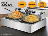 EuroChef Commercial Electric Deep Fryer Twin Frying Basket Chip Cooker Fry V219-FRYER-2TANK