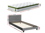 Artiss BedStory Single Bed Frame and Mattress Set, 30cm Hybrid Cooling Gel Mattress with Grey BFRAME-SET-NEO-XFMA-S