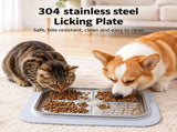 Slow Feeder Licking Mat for Pets with Stainless Steel Tray, Anti-Slip Silicone Base, and Spatula V1341-ZY-VJLJXKVR-SILVER