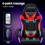 Artiss 6 Point Massage Gaming Office Chair 7 LED Footrest Red MOC-GC-6P-LED-BK-RD