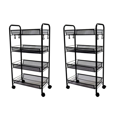 SOGA 2X 4 Tier Steel Black Bee Mesh Kitchen Cart Multi-Functional Shelves Portable Storage Organizer KITCHENXY037X2
