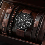 men's bracelet watch set, single calendar watch, fake three eye watch, canvas quartz watch, PU V1347-937-91694-BLK-4