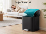 Cefito 20L Trash Bin Steel Pedal Bins Soft Close Kitchen Rubbish Waste Can Black RB-20L-1C-BK