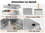 i.Pet XXL Cat Litter Box Stainless Steel Jumbo Semi-Enclosed Pet Kitty Toilet Grey PET-CLB-STL-XXL-LTGR