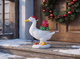 Large Porch Goose Statue 7.6Inch, Resin Front Porch Goose with Christmas Hat & Gift Xmas Decor, V1370-AZ4-10704
