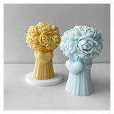 3D Love Heart with Bow Bouquet Rose Candle Silicone Mold DIY Flower Soap Plaster Epoxy Making V1370-AZ4-04133