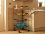 CARLA HOME 4 Tier Rolling Kitchen Trolley Cart - Rustic Brown - Steel - Kitchen Rolling Cart V178-36446
