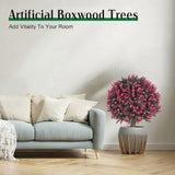 2 Pack Artificial Rose Boxwood Topiary Balls for Outdoor with Ground ,UV Resistance Faux Greenery V1366-AZ2-W-14417
