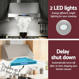 Devanti 900mm Range Hood 3-Speed Fan LED Display Remote Control RH-RC-90-SS