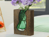 Vase with inlaid wood and glass - Rustic style wood and glass vase - Solid wood and glass vase V1259-DP01-BO-577