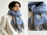 Blue and Grey Double-Sided Reversible Imitation Cashmere Scarf for Women - Soft Warm Winter Neck V888-ELOSUNG53094