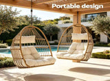 Gardeon Foldable Outdoor Swing Chair with Stand Cushion Rattan Patio Furniture HM-EGG-ROPE-XD-S-YE