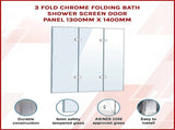 3 Fold Chrome Folding Bath Shower Screen Door Panel 1300mm x 1400mm V63-831501